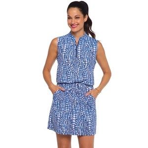 IBKUL Carie Sleeveless Drawstring Dress Denim L XL Golf UPF 50